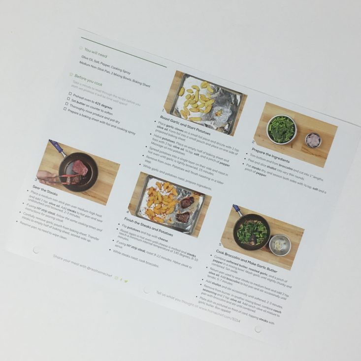 Home Chef Subscription Box Review February 2019 - STEAK RECIPE CARD BACK