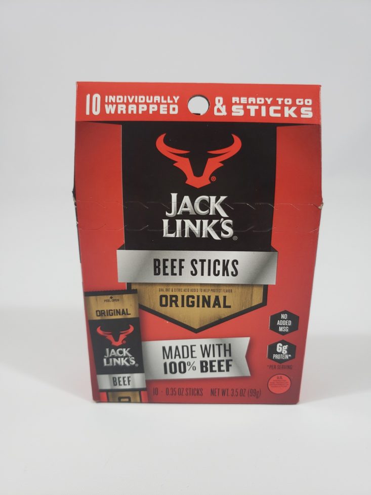 MONTHLY BOX OF FOOD AND SNACK February 2019 - Jack Links Original Beef Sticks Front