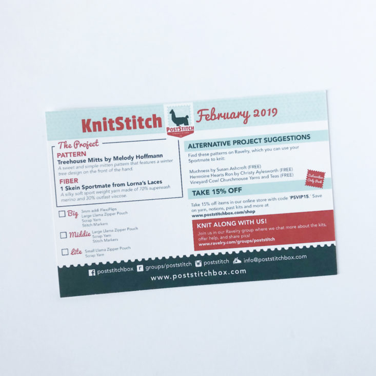 PostStitch Yarn Subscription Box Review - February 2019 - Information Card Back Top