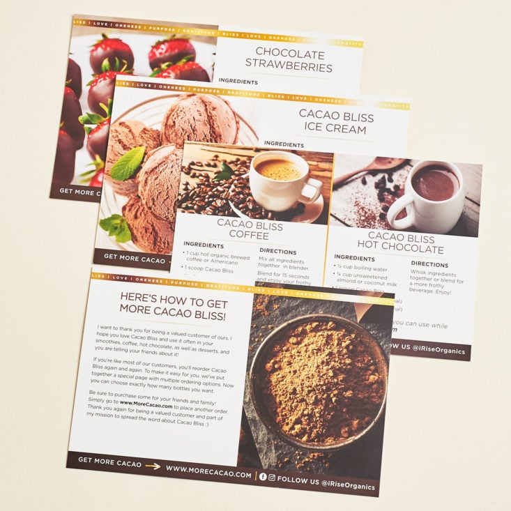 Robb Vices January 2019 cocoa bliss recipe cards