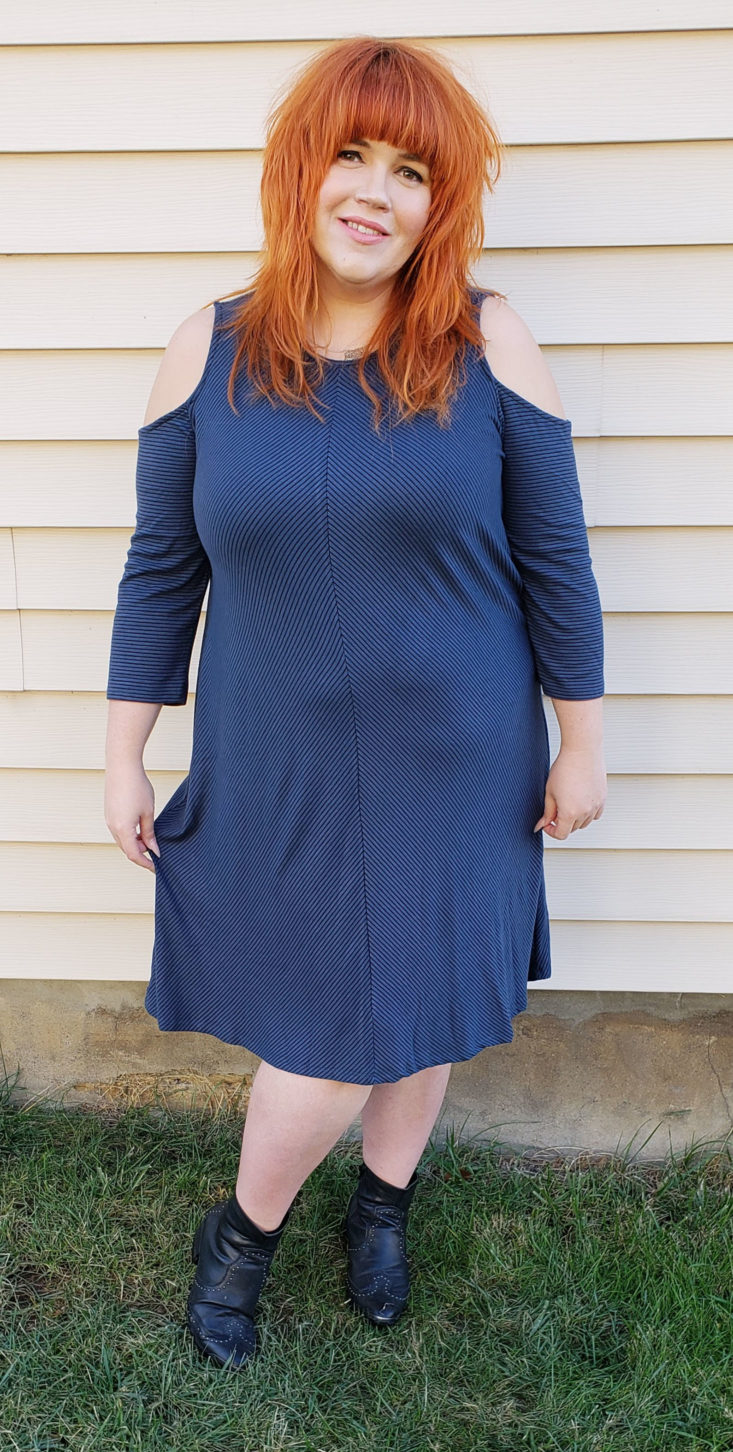 Stitch Fix Plus Size Clothing Box Review December 2018 - Jeannie Cold Shoulder Dress by Market Spruce Size 2x Onn Pose 1 Front