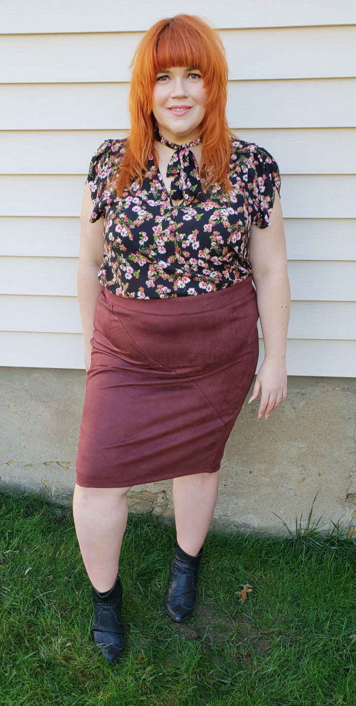 Stitch Fix Plus Size Clothing Box Review December 2018 - Marquetta Faux Suede Skirt by 41 Hawthorn Size 2x Onn Pose 1 Front
