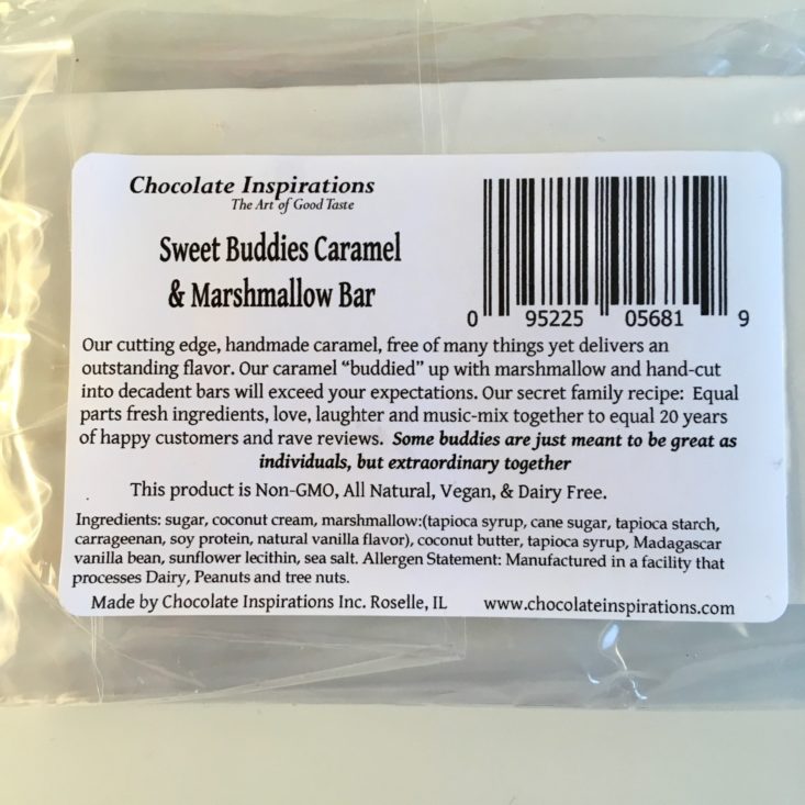 Sweet Satisfaction January 2019 - Chocolate Inspirations Sweet Buddies Bar ingredient