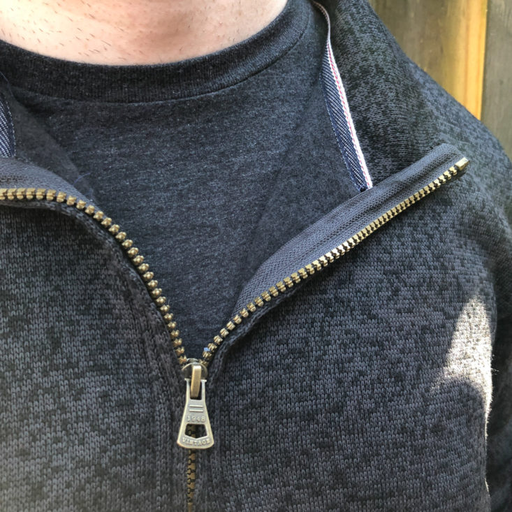 Weatherproof sweater zipper detail