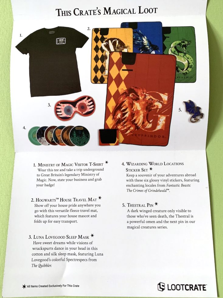 Wizarding World Crate January 2019 - Info Card Open Top 2