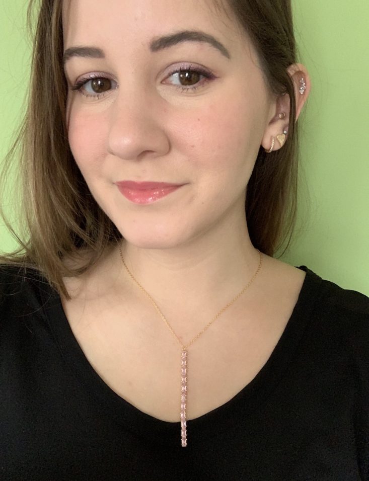 XIO Jewelry Subscription Review - February 2019 - Model Wearing Love Stoned Necklace Front