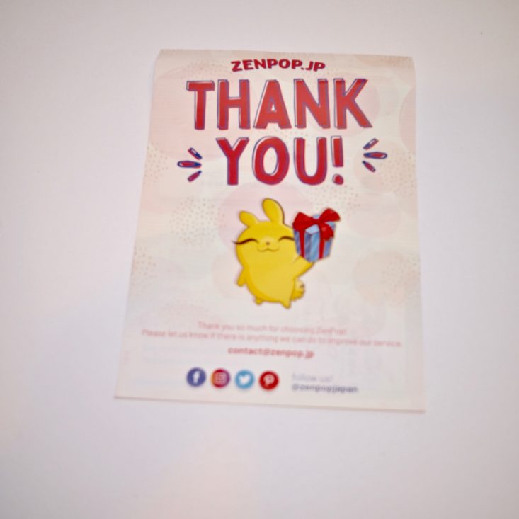 ZenPop Stationery Box January 2019 - Thank You Note Front