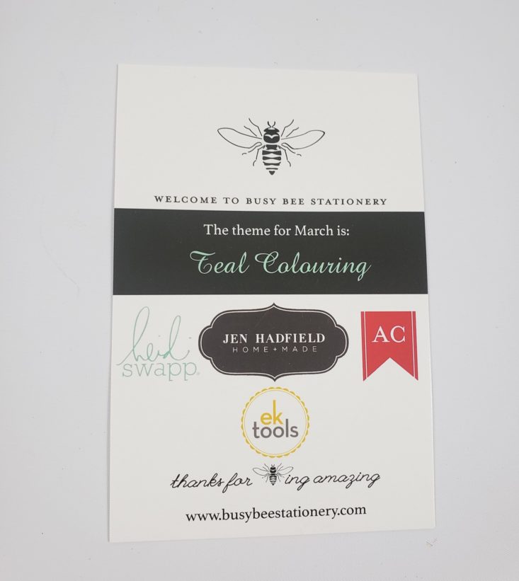 BUSY BEE STATIONERY Subscription Box Review March 2018 - Theme Introducing Card Front Top