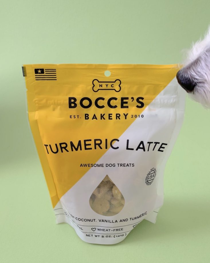 Dapper Dog Box Review March 2019 - Bocce’s Bakery Turmeric Latte Biscuits Package Front