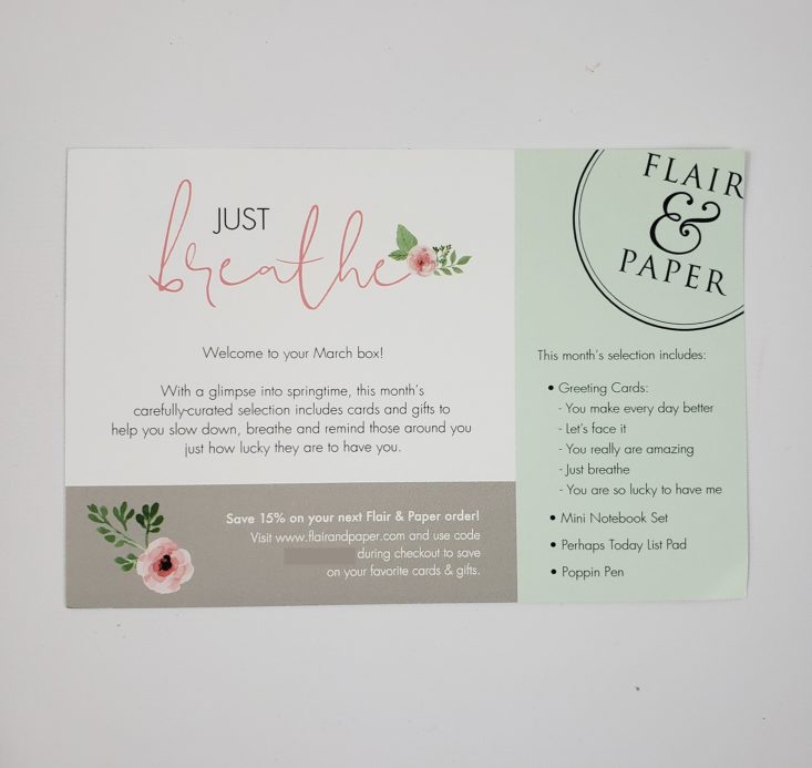 Flair & Paper March 2019 – Welcome Card Back