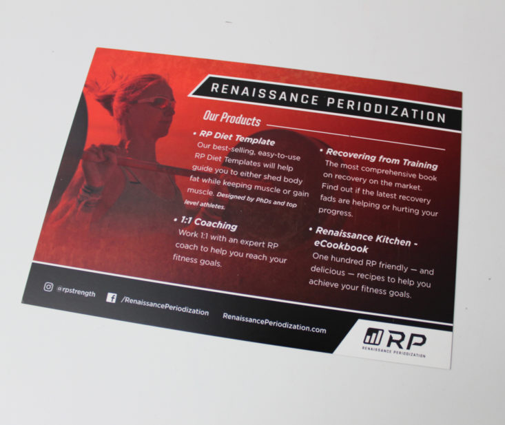 Gainz Box February 2019 - Renaissance Periodization Info Card Front