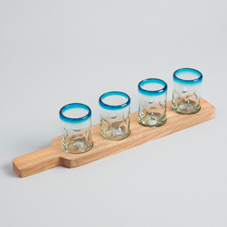 GlobeIn Tasting March 2019 flight stand with glasses