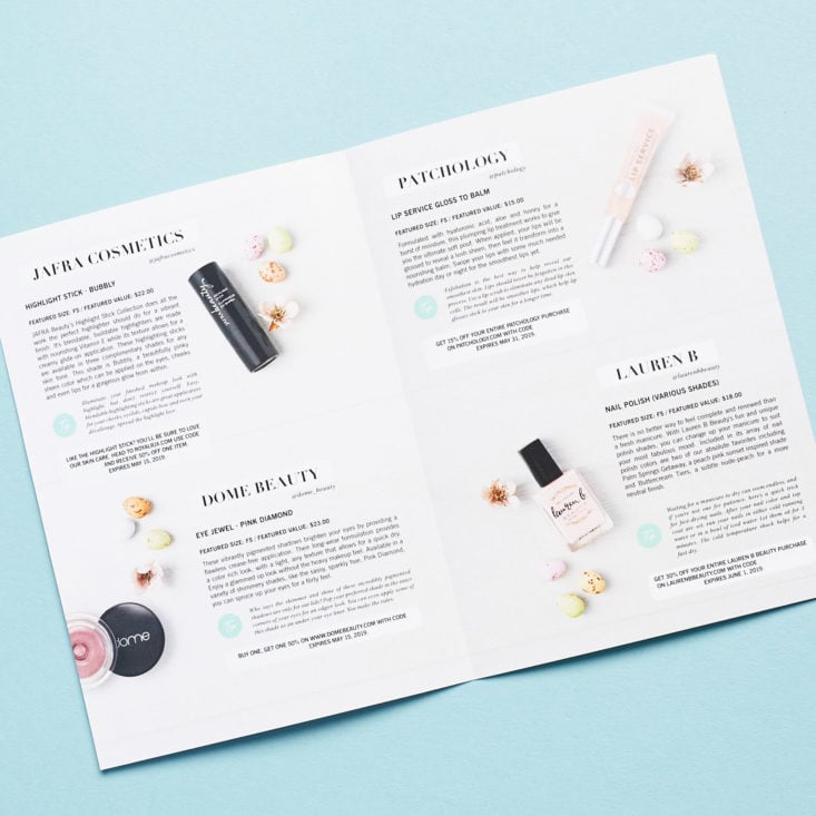 Glossybox LE Easter Egg booklet with product info
