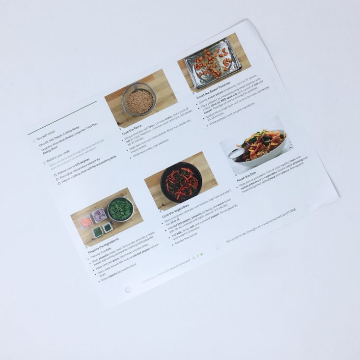 Home Chef Subscription Box Review March 2019 - Potato Bowl Recipe Card Back Top