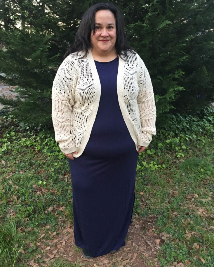 JustFab Subscription Box Review March 2019 - Open Stitch Cardigan Onn Front