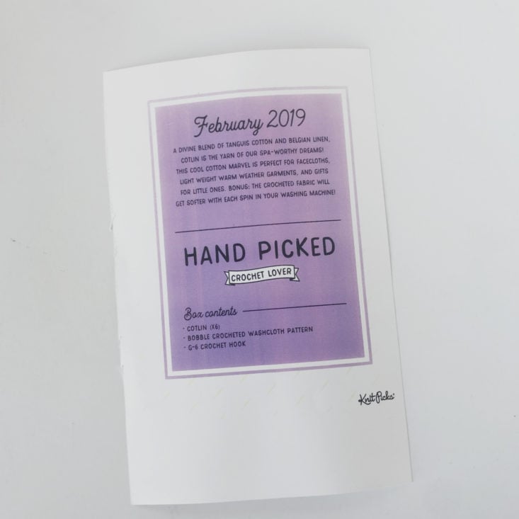 Knit Picks Yarn Subscription Box February 2019 Review - Contents Card Back Top