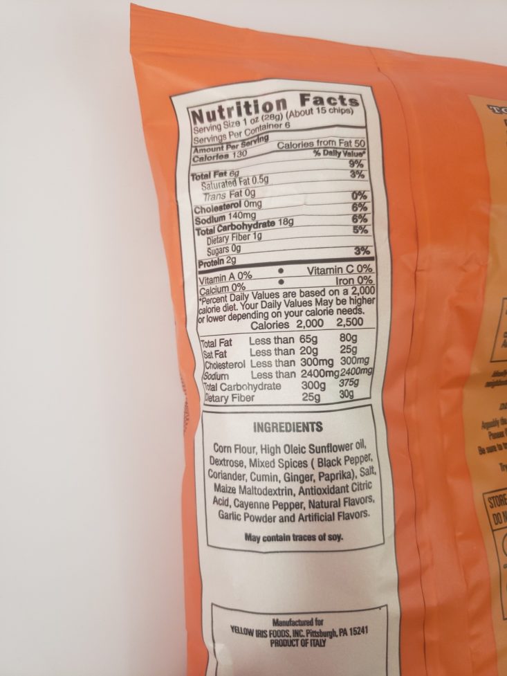 Monthly Box Of Food And Snack Review March 2019 - Al Chipino BBQ Tikka Masala Chip Nutrition Facts Back