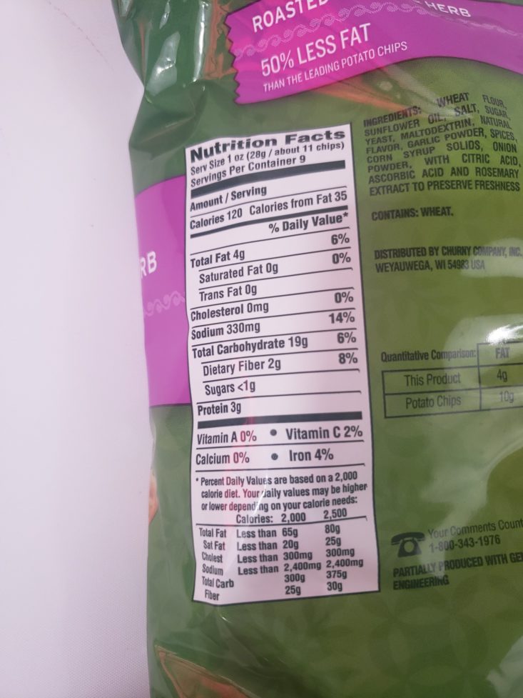Monthly Box Of Food And Snack Review March 2019 - Athenos Baked Pita Chips Roasted Garlic And Herb Nutrition Facts Back