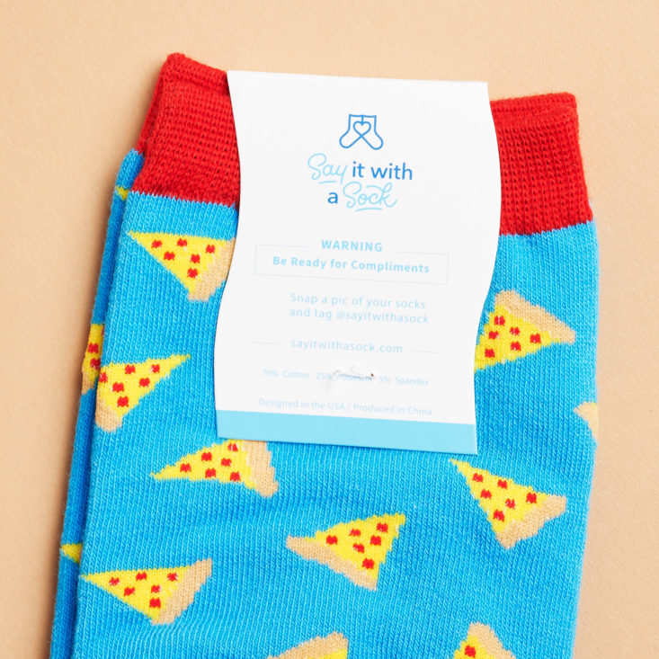 Say It With A Sock Womens March 2019 pizza sock info card