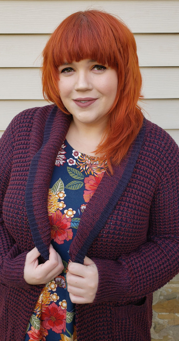 Stitch Fix Plus Size Clothing Box January 2019 - Bickley Shawl Cardigan Wearing Closer Front