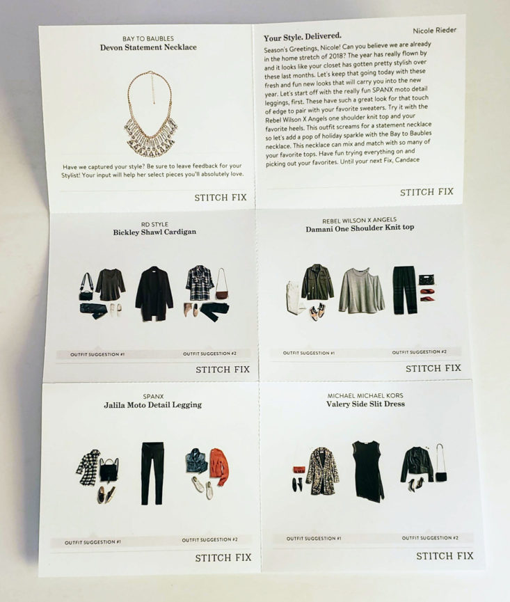 Stitch Fix Plus Size Clothing Box January 2019 - Info Card Front