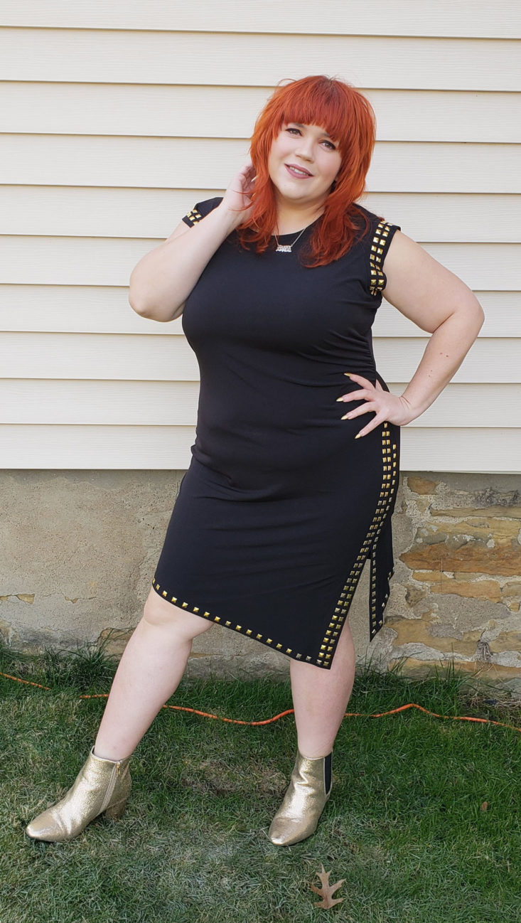 Stitch Fix Plus Size Clothing Box January 2019 - Vallery Side Slit Dress Wearing Front
