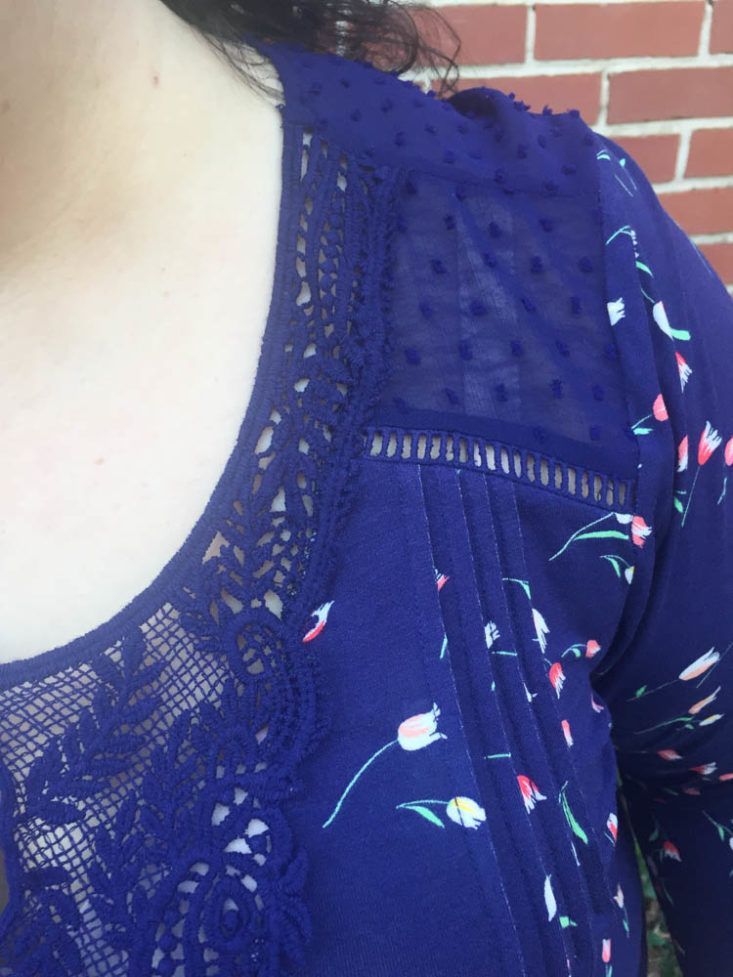 Stitch Fix Plus Size Clothing Box March 2019 - Dalina Crochet Detail Knit Top Wearing Colser Front