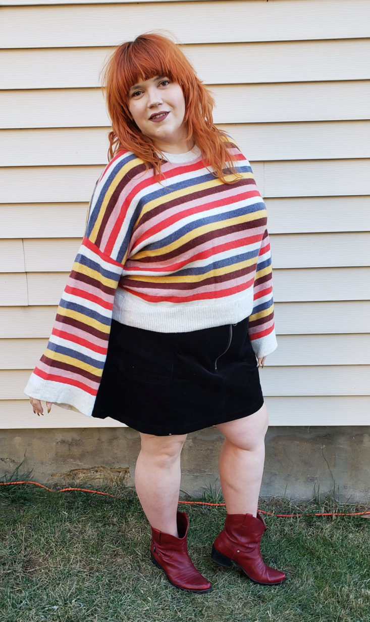 Trunk Club Plus Size Subscription Box Review December 2018 - Cardiff Stripe Crewneck Sweater by Madewell Size 2x Pose 2 Front