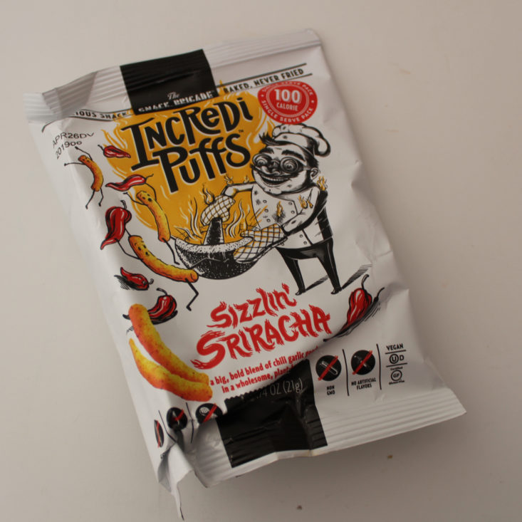 Vegan Cuts Snack March 2019 - Incredipuffs, Sizzlin’ Sriracha Package Front