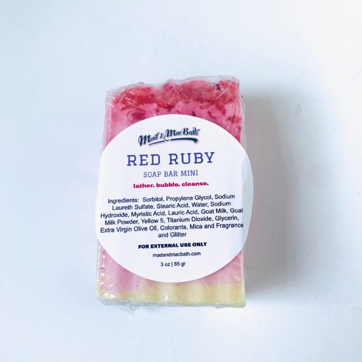 Bath Bevy You’re A Gem Review April 2018 - Mad and Mac Red Ruby Goat Milk Soap Pkg Front Top
