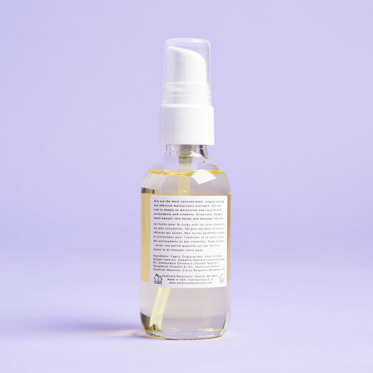 Birchbox Limited Edition In Bloom April 2019 herbivore jasmine body oil back info