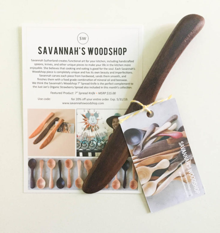 California Found Subscription Box Review April 2019 - 7 Spread Knife by Savannah's Woodshop With Card Top