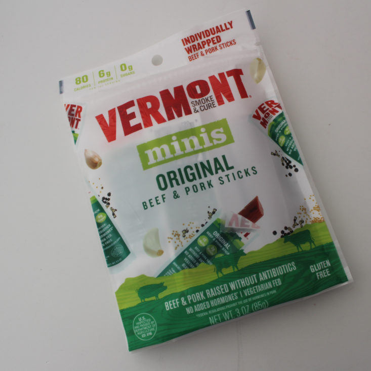 Fit Snack Box Review March 2019 - Vermont Minis Original Beef and Pork Sticks Packet Top