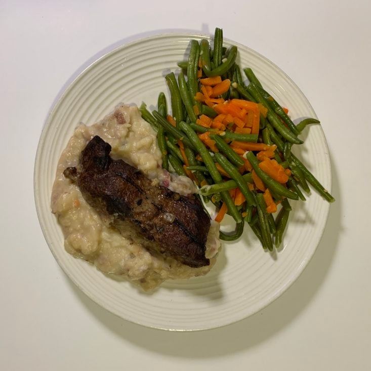 Freshly March 2019 - Steak Peppercorn with Sautéed Carrots & French Green Beans Opened In Plate Top