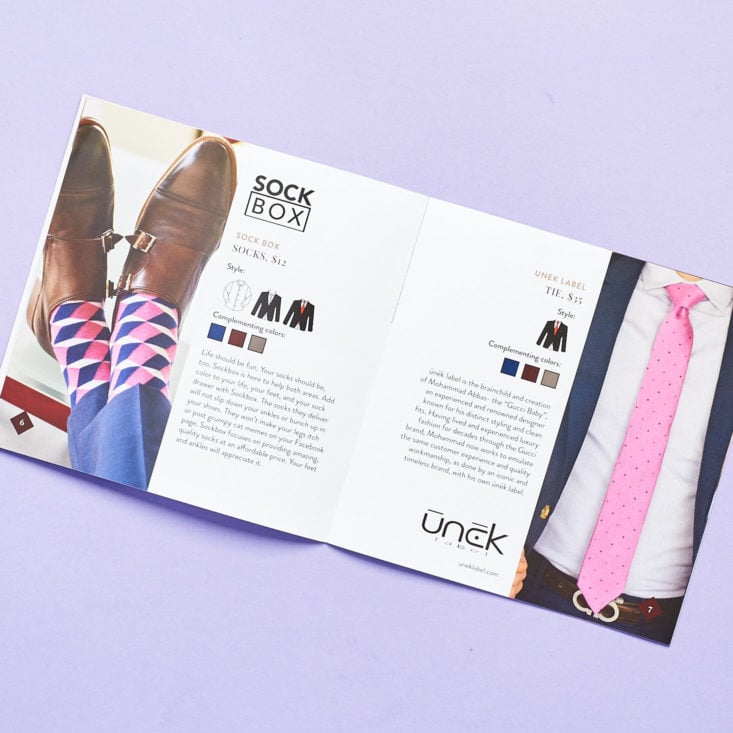 Gentlemans Box April 2019 booklet tie and socks info