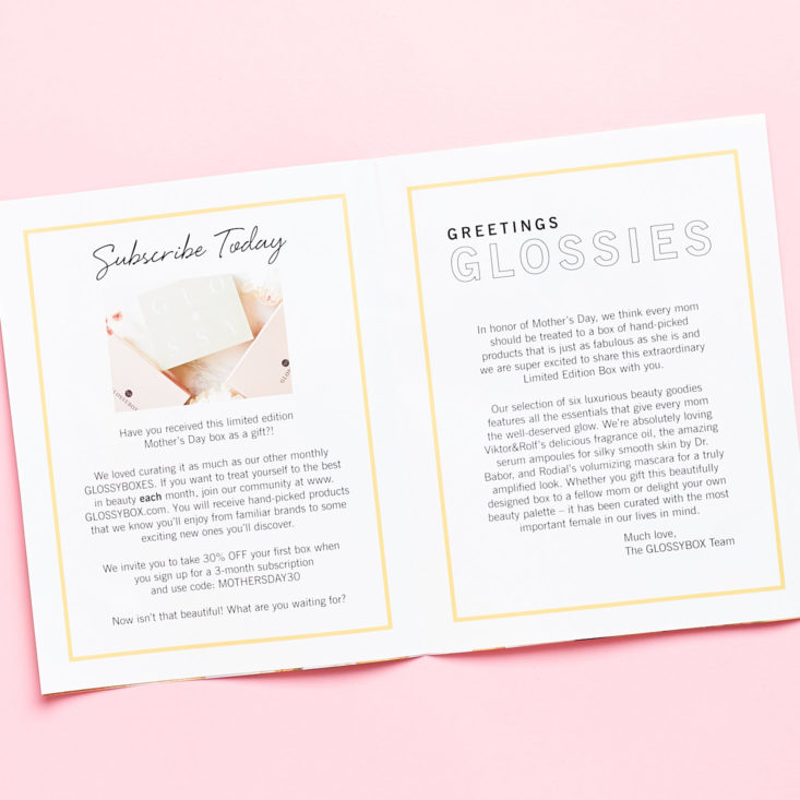 Glossybox Mother's Day Limited Edition April 2019 review booklet unfolded
