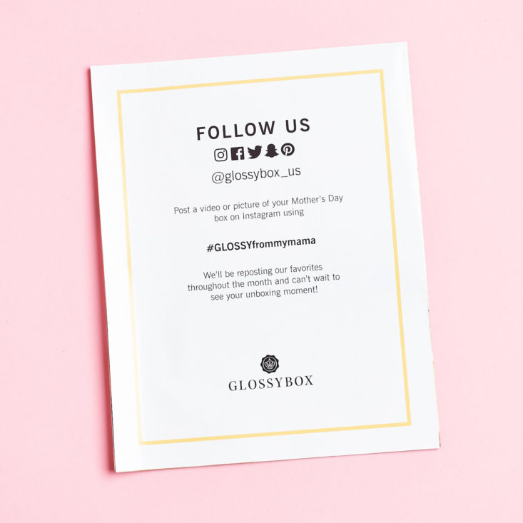 Glossybox Mother's Day Limited Edition April 2019 review booklet back cover