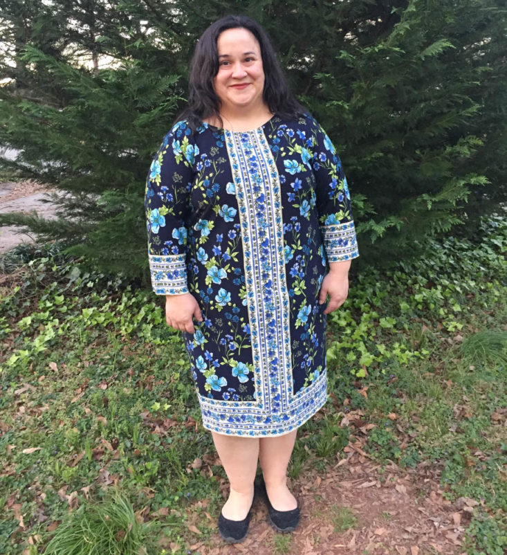 Gwynnie Bee Box March 2019 - LONDON TIMES Madras Garden Shift Wearing Front