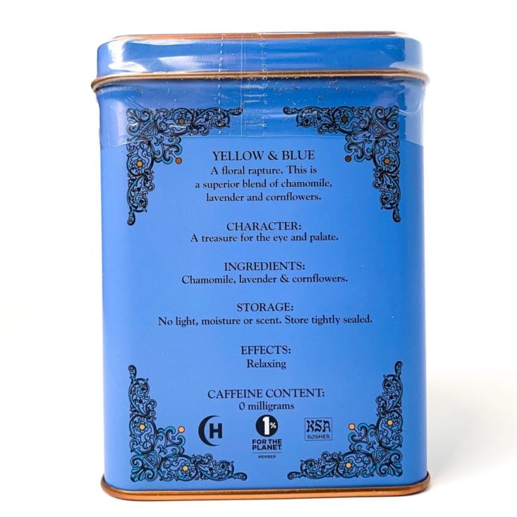 Harney & Sons Review April 2019 - Yellow and Blue 2 Container Back