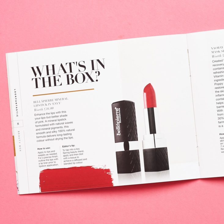 Look Fantastic April 2019 booklet lipstick feature
