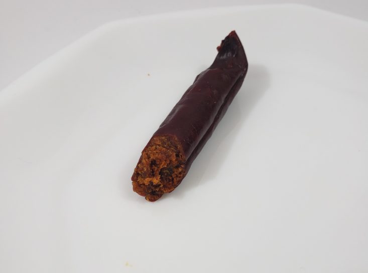 Monthly Box Of Food And Snack Review April 2019 - Chorizo & Lime Shorty Sausage Snack In Plate Closer View