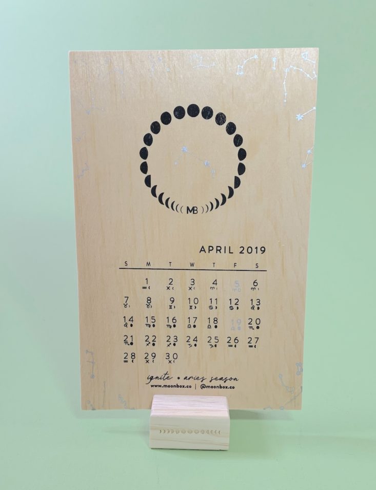 MoonBox April 2019 - Wooden Lunar CalendarCollectible Crystal Card Front