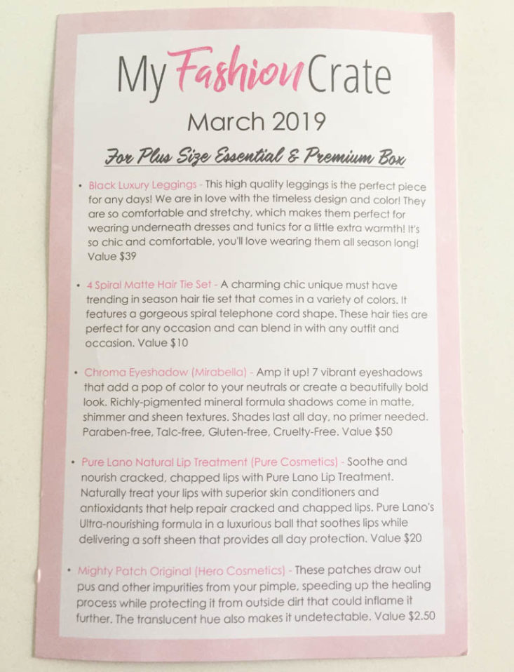 My Fashion Crate March 2019 - Booklet Front