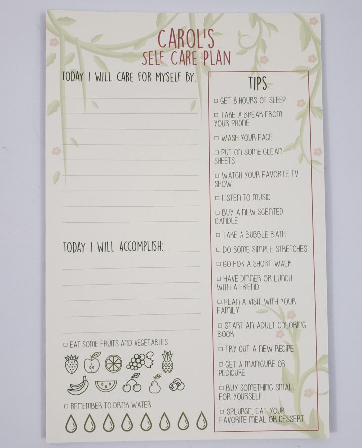 My Paper Box April 2019 - Personalized Self Care Plan Front