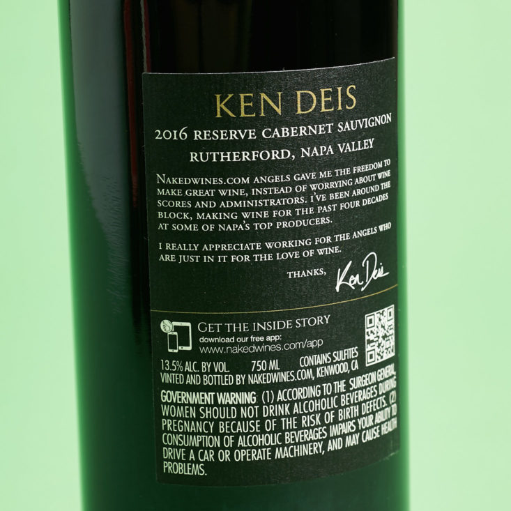 Naked Wines review March 2019 ken deis cab back label