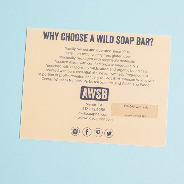 back of AWSB Desert Sage Soap info card