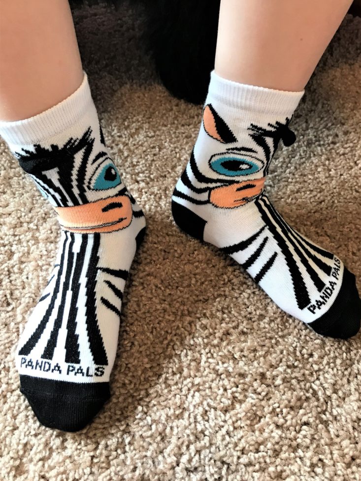 Panda Pals Kid’s Socks April 2019 -Zebra Socks Front View On