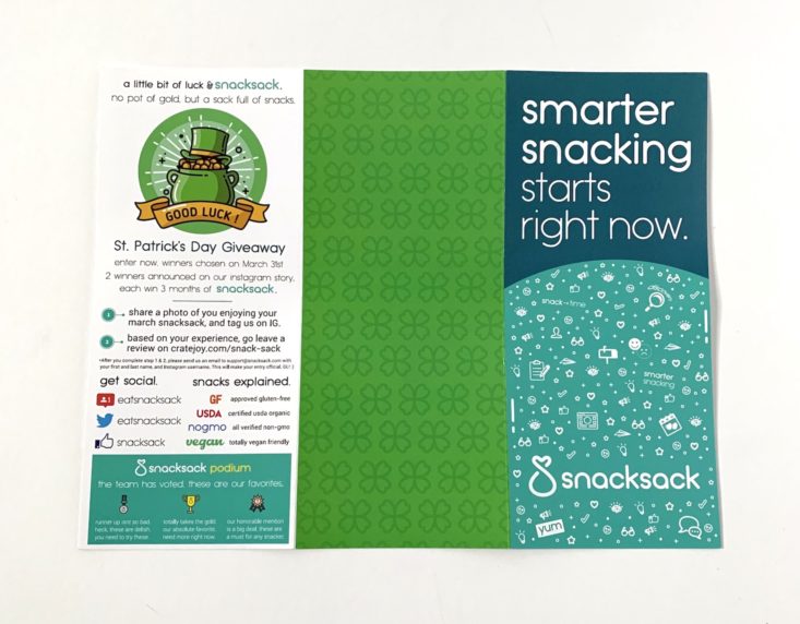 SnackSack Classic Review March 2019 - Information Booklet Front Top