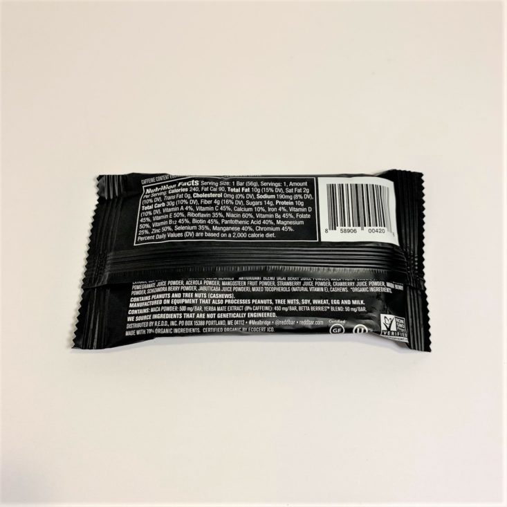 SnackSack Gluten-Free Review March 2019 - R.E.D.D. Salted Caramel Energy Bar Back Top