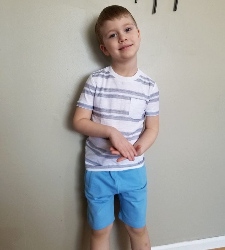 Stitch Fix Boys April 2019 striped tee and blue tee modeled